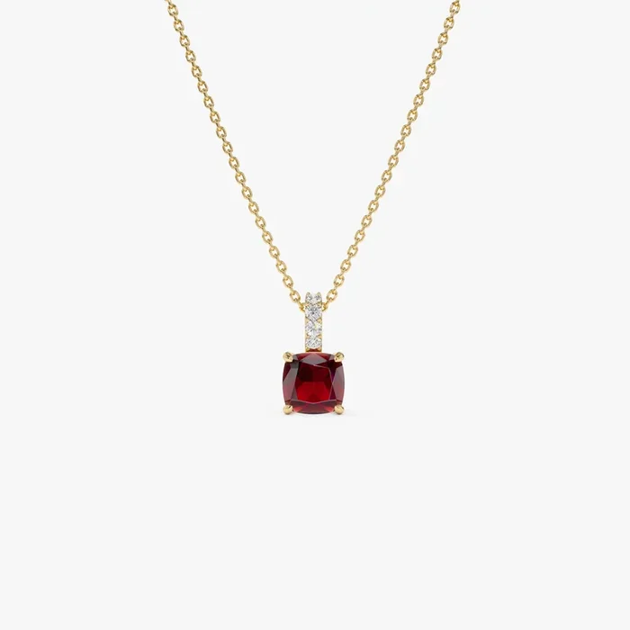 14K Cushion Cut Garnet with Diamond Bail