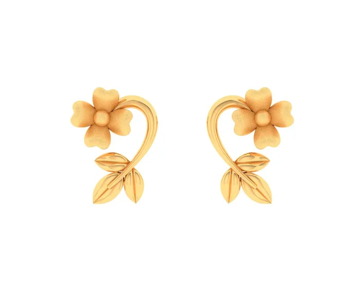 14k Dainty Gold Earrings With Fine Leafy And Floral Patterns