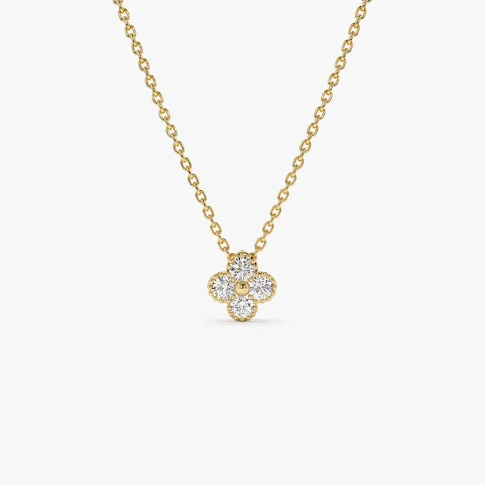 14k Diamond Clover Beaded Necklace