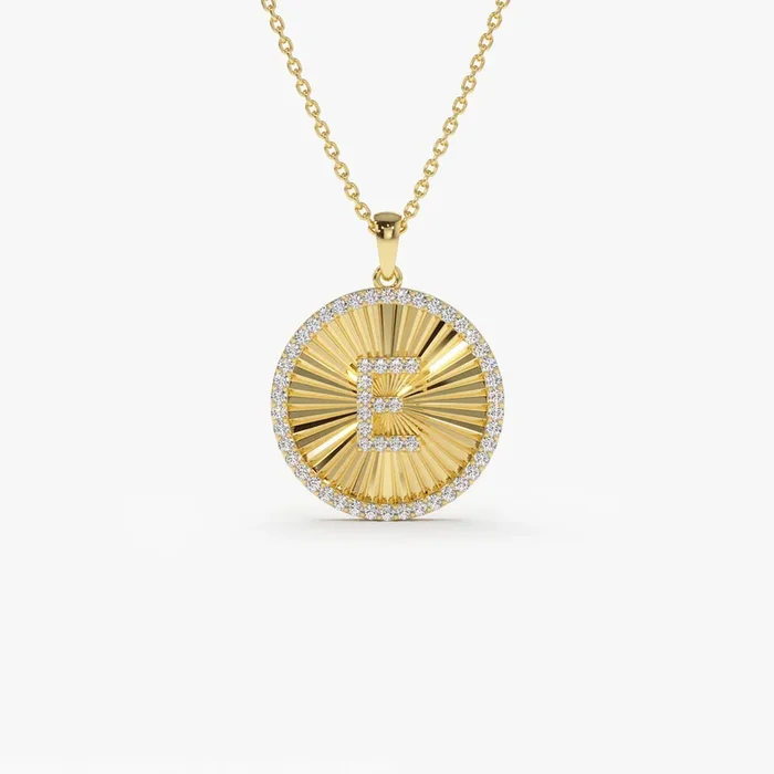 14k Diamond Initial Ballerina Disc Necklace