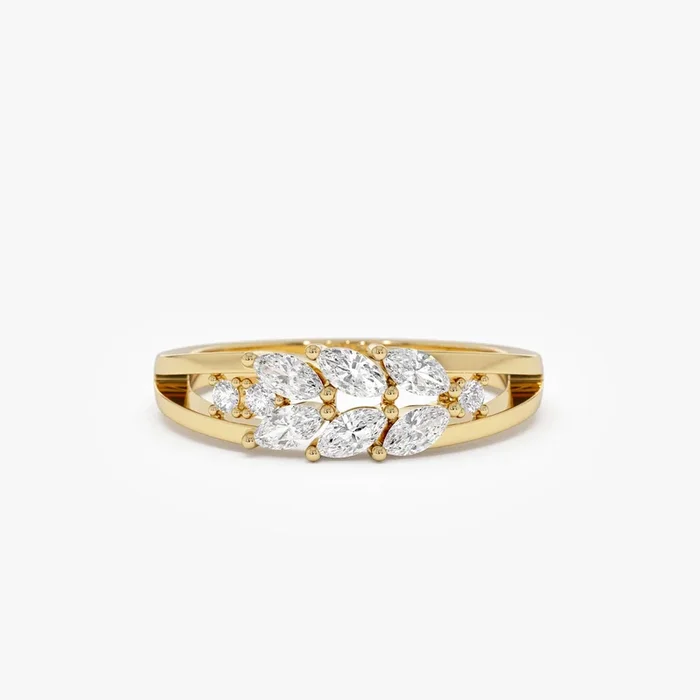 14k Diamond Leaf Style Marquise Ring
