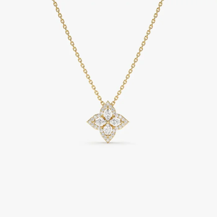 14k Diamond Petal Cluster Pendant Necklace