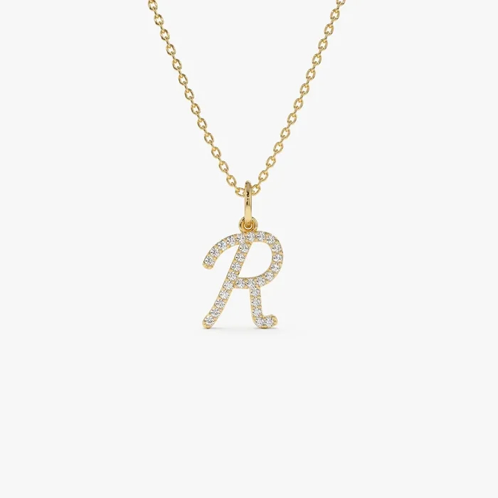 14k Diamond Script Initial Necklace