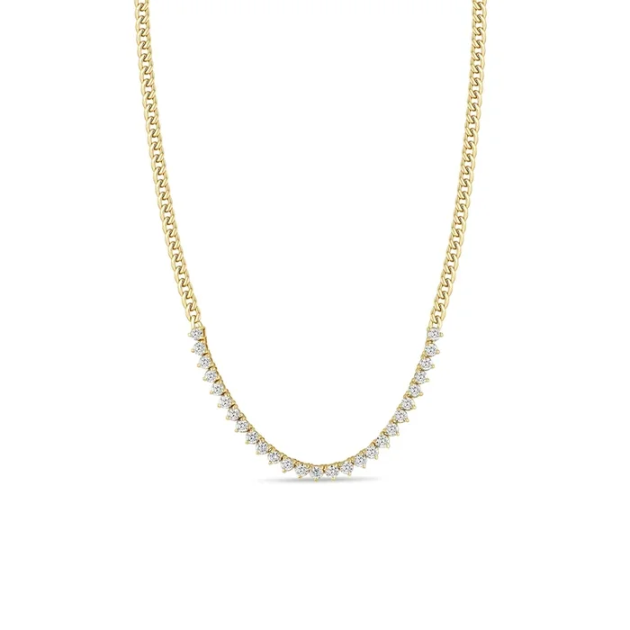 14k Diamond Tennis Segment Small Curb Chain Necklace