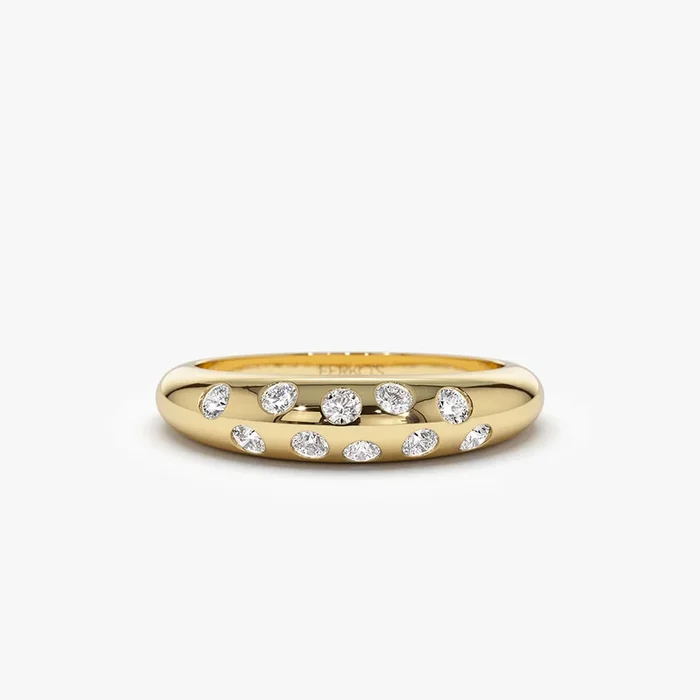14k Dome Zig Zag Flush Diamond Ring