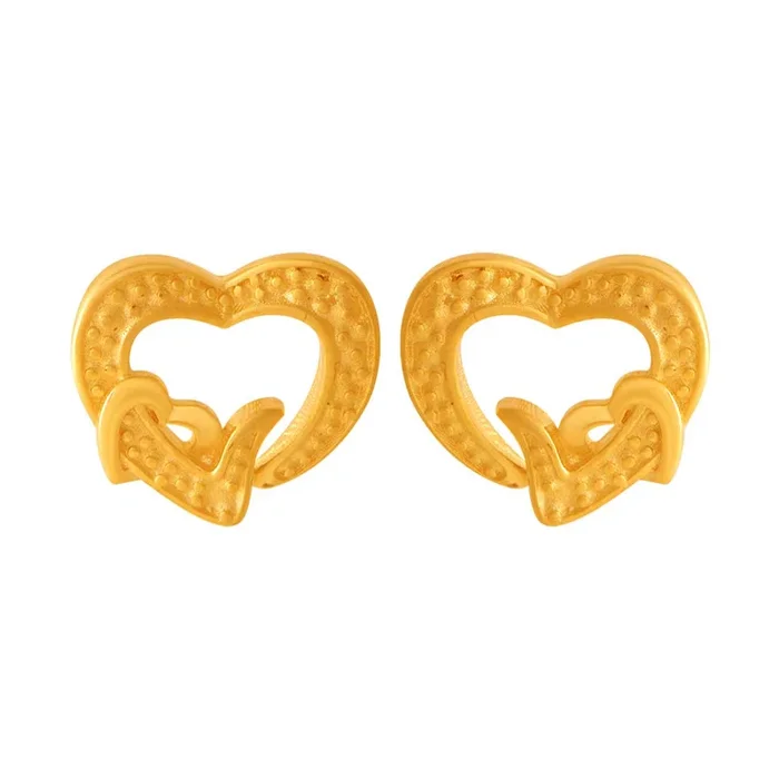 14k Double Hearts Gold Earrings