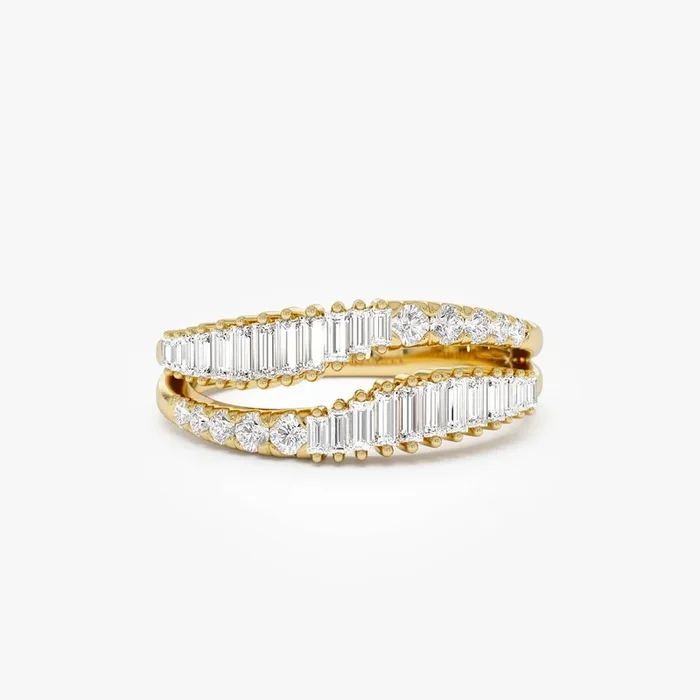 14k Double Row Baguette Diamond Statement Ring