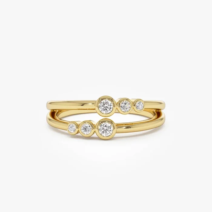 14K Double Row Bezel Setting Diamond Ring