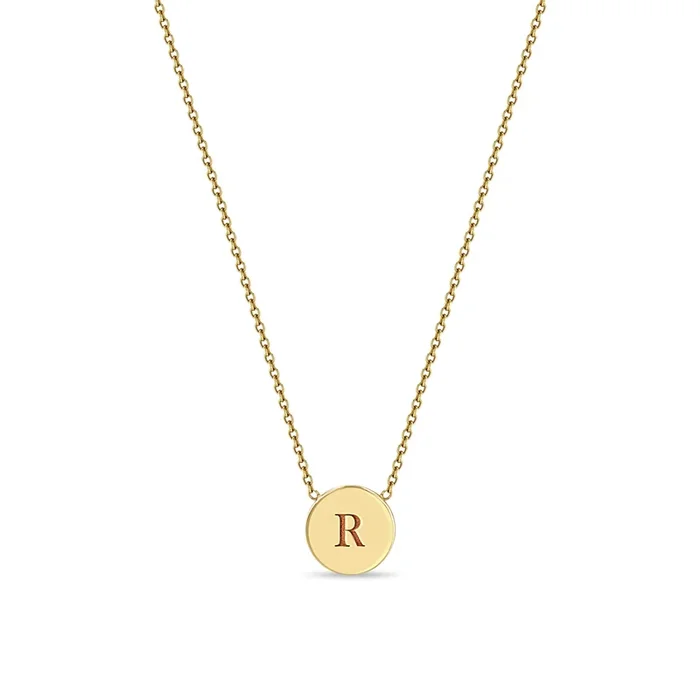 14k Engraved Initial Small Disc Necklace