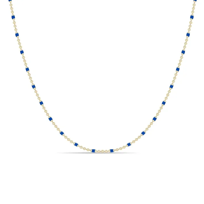 14k Gold & Lapis Blue Enamel Tube Bar Chain Necklace