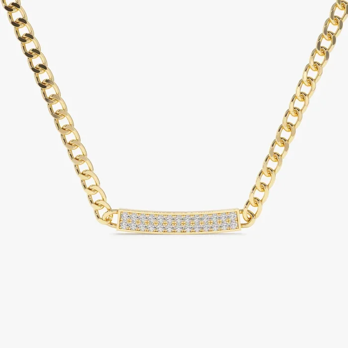 14k Gold 3MM Curb Link Diamond Pave Necklace