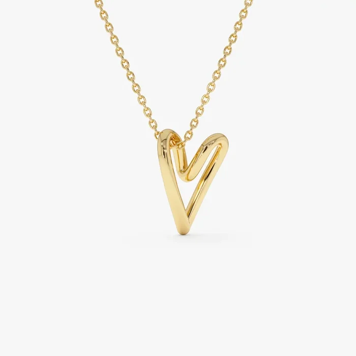 14K Gold Abstract Open Heart Pendant Necklace