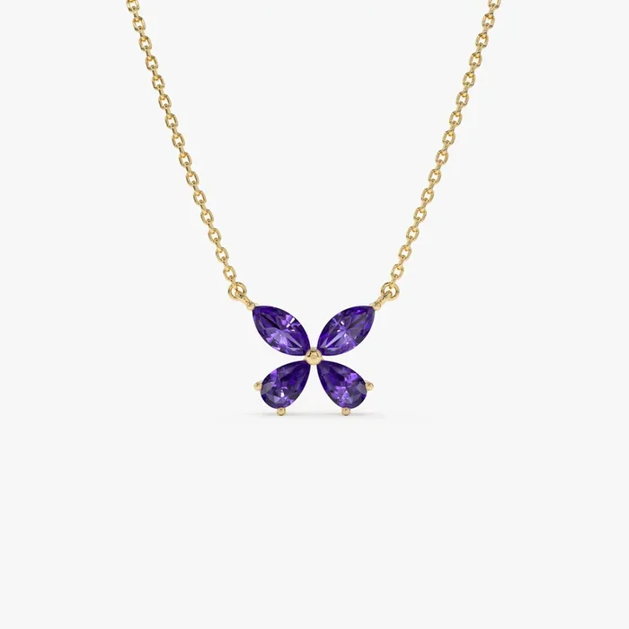 14K Gold Amethyst Butterfly Necklace