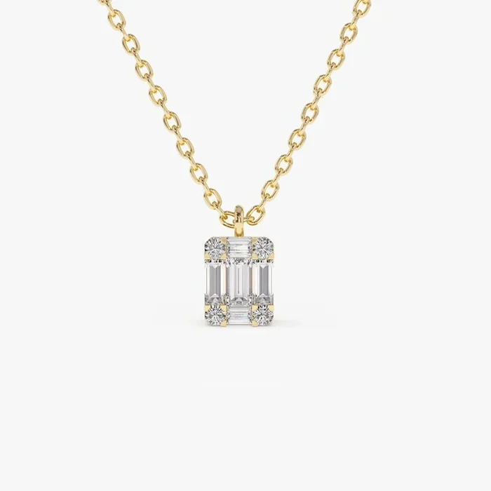 14K Gold Baguette & Round Diamond Charm Pendant