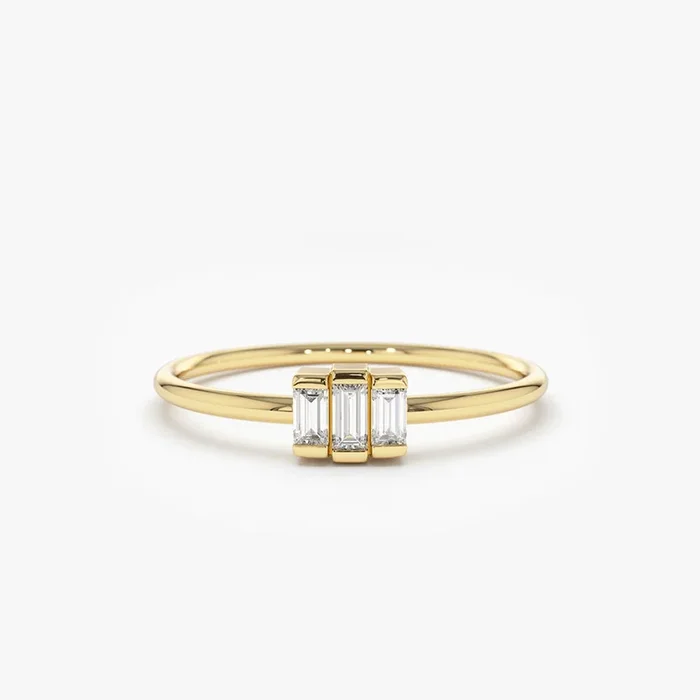 14K Gold Baguette Trio Diamond Ring