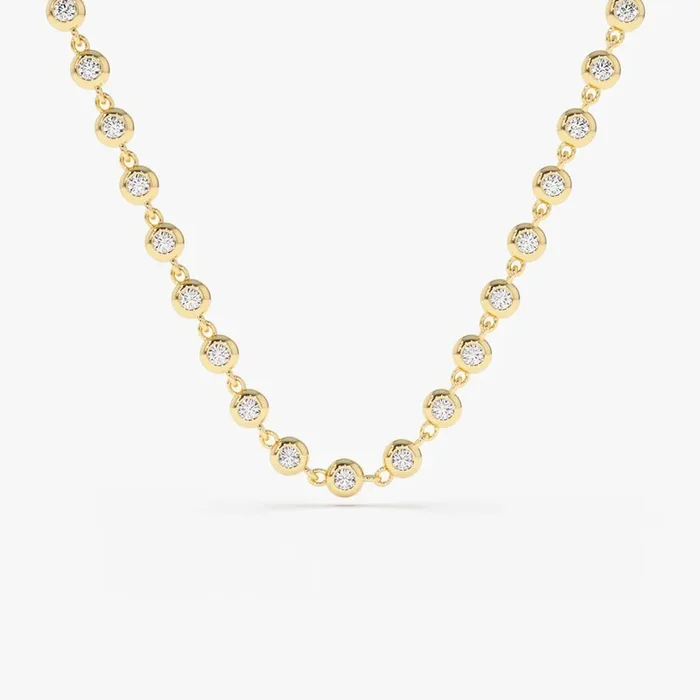 14K Gold Bezel Setting Diamond Tennis Necklace