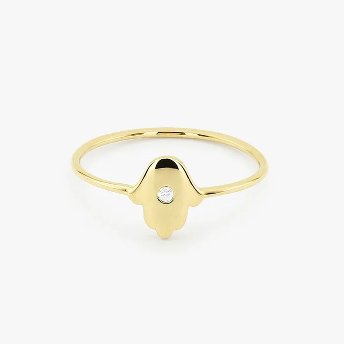 14K Gold Diamond Hamsa Ring