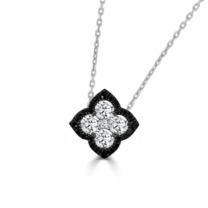 14k Gold Fleur D’Amour Black Diamond Halo Necklace