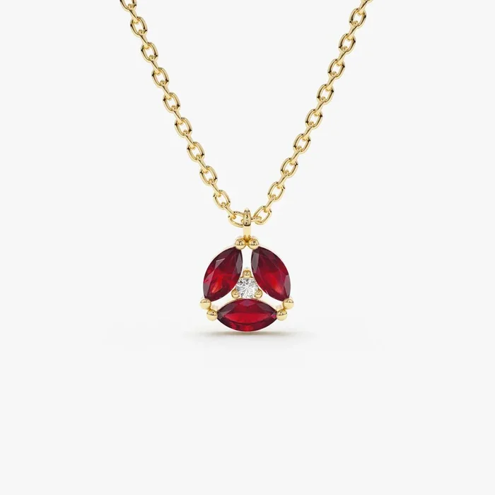 14K Gold Marquise Ruby Cluster Necklace