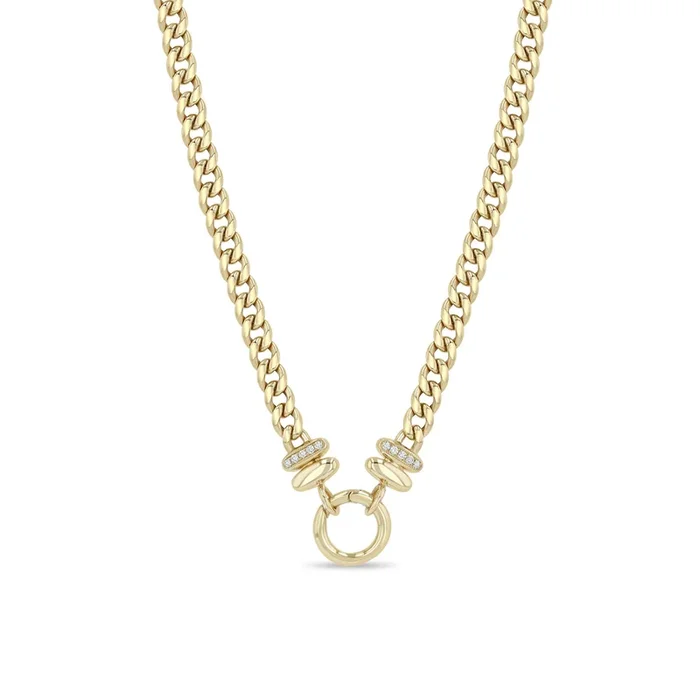 14k Gold Medium Curb Chain & Pavé Enhancer Necklace