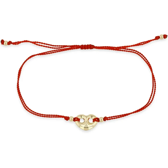 14k Gold Medium Puffed Mariner Heart Red Cord Bracelet – SALE