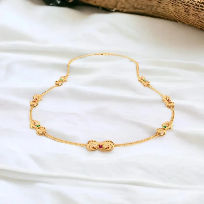14K Gold Necklace with Bow Design and stone accent