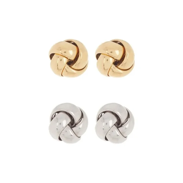 14k Gold Plated and Rhodium Plated Knot Stud Set