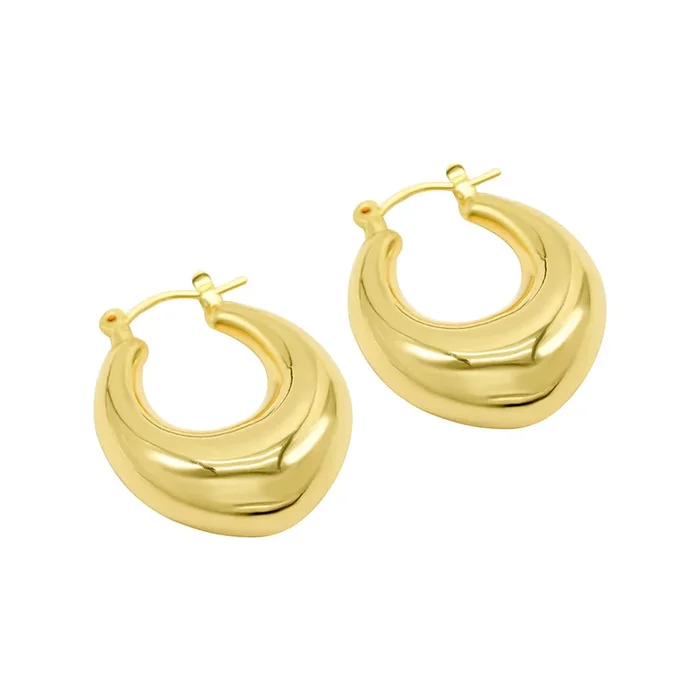 14k Gold Plated Domed Oval Hoop Earrings
