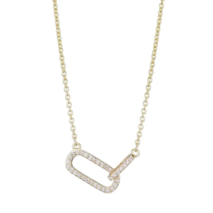 14k Gold Plated Pave CZ Links Necklace