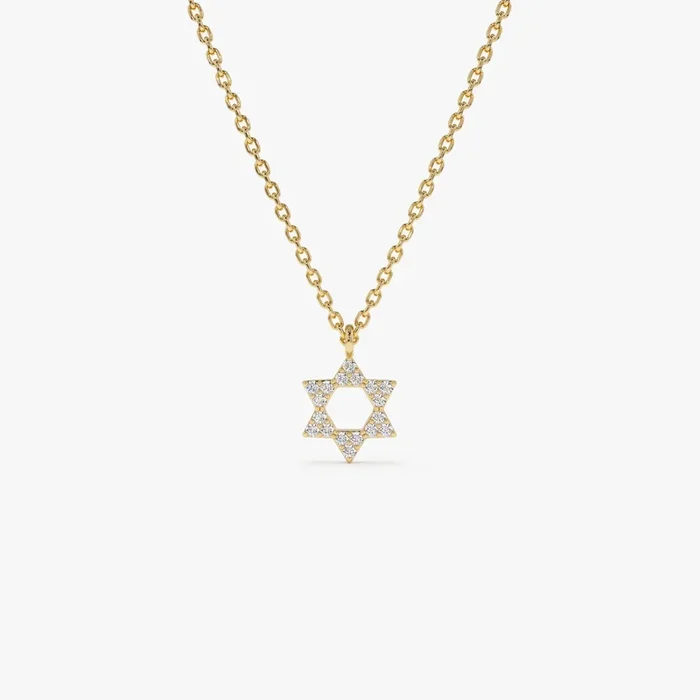 14K Gold Star of David Diamond Necklace