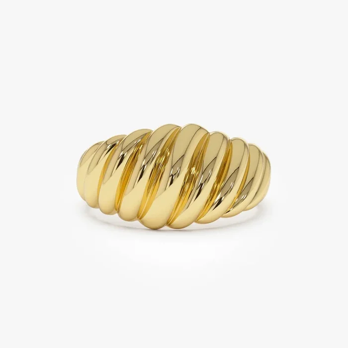 14k Gold Swirl Dome Bold Statement Ring
