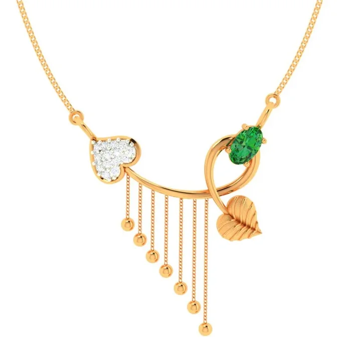 14k Gold With Green Stone Leafy Pendant