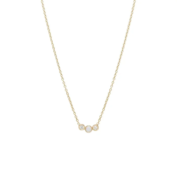 14k Graduated Opal & Diamond Bezel Necklace