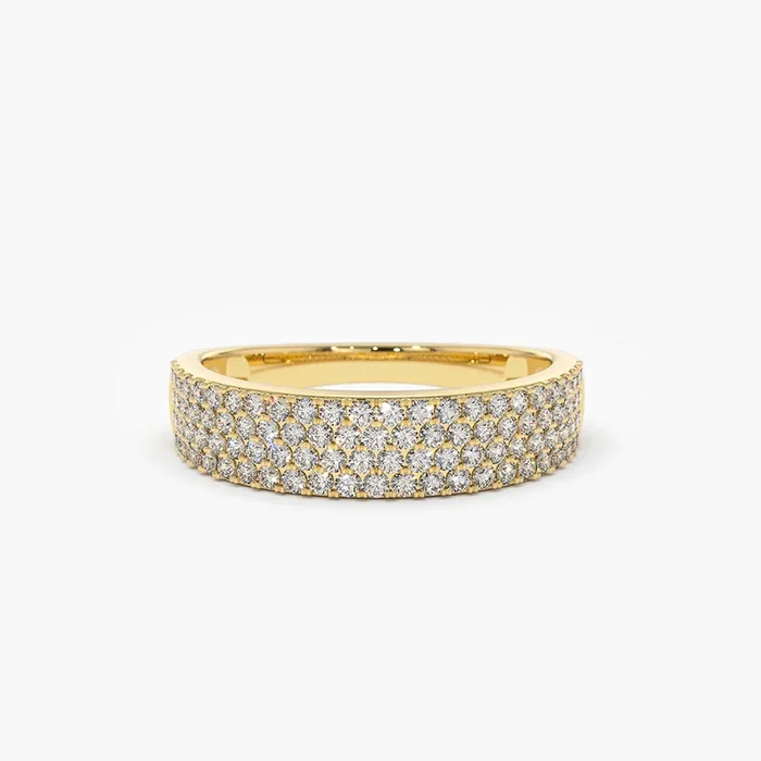 14k Half Eternity 4 Row Micro Pave Wedding Band
