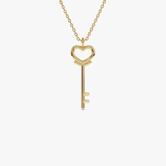 14K Heart Key Necklace