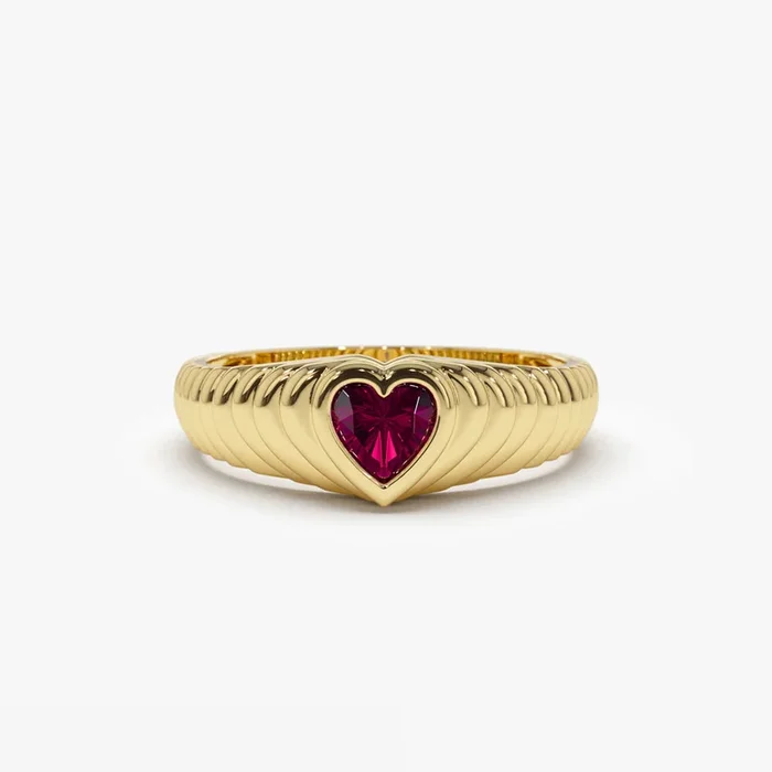 14k Heart Shape Ruby Beveled Ring