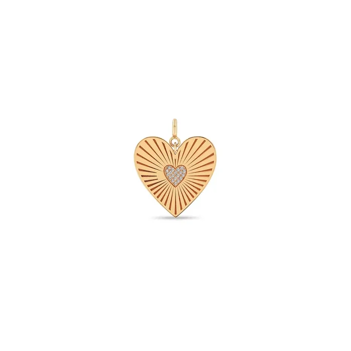 14k Large Pavé Diamond Radiant Heart Medallion Charm Pendant – SALE