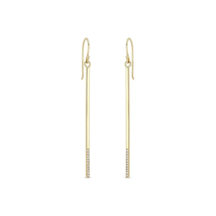 14k Long Pavé Bar Earrings