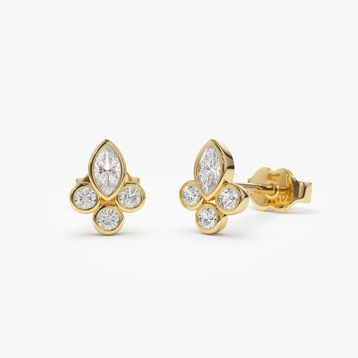 14k Marquise & Round Diamond Crown Earrings