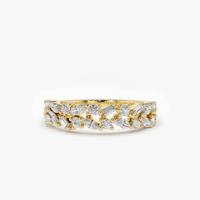 14K Marquise Baguette and Round Diamond Anniversary Band