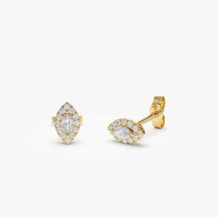 14k Marquise Diamond in Halo Setting Diamond Studs