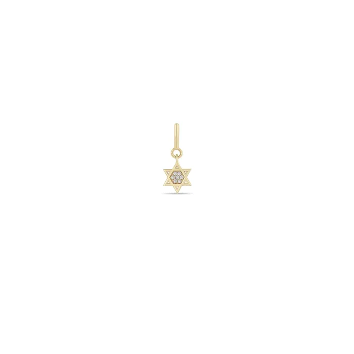 14k Midi Bitty Pavé Diamond Star of David Charm with Spring Ring