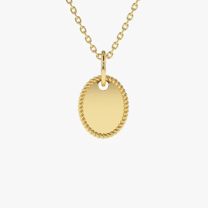 14k Mini Oval Initial Tag with Twist Rope