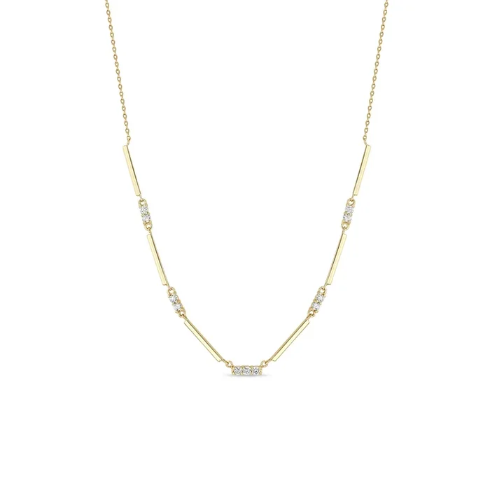 14k Mixed Gold & Diamond Bar Station Necklace