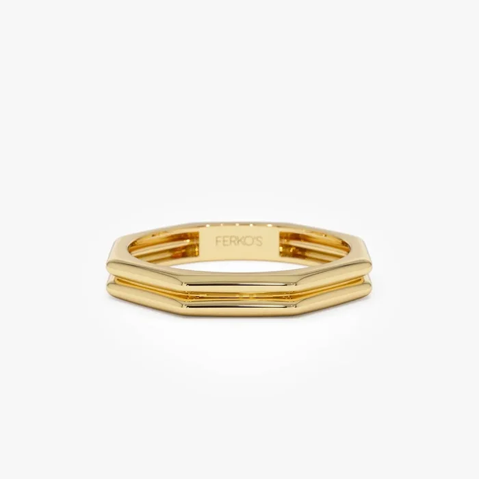 14K Octagon Double Band Ring