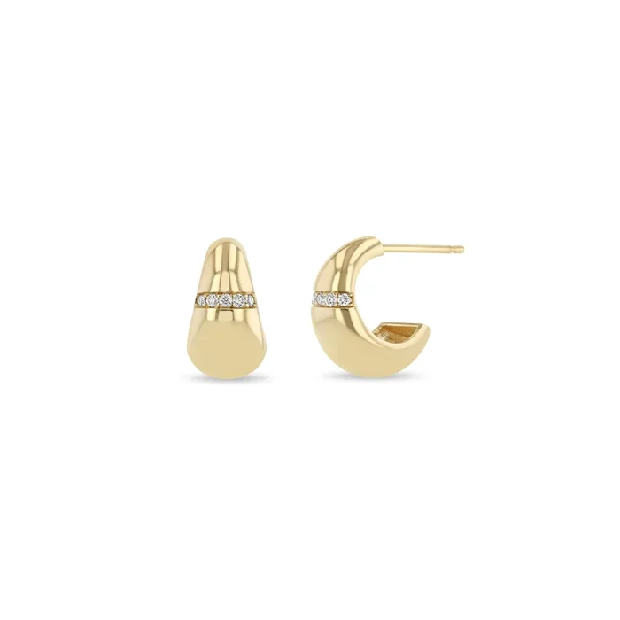 14k Pavé Diamond Line Small Aura Huggie Hoops