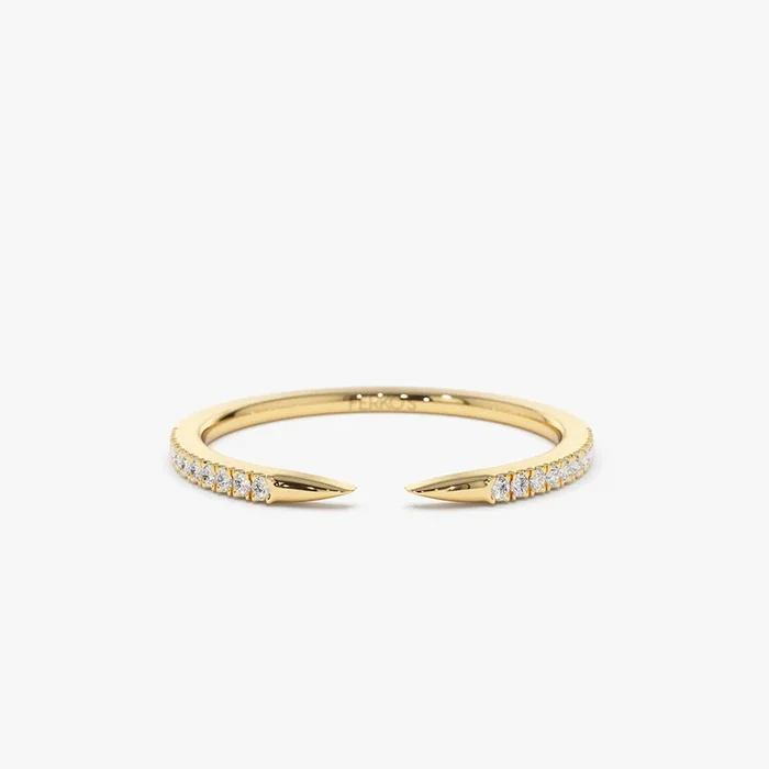 14k Pave Diamond Open Cuff Claw Diamond Ring