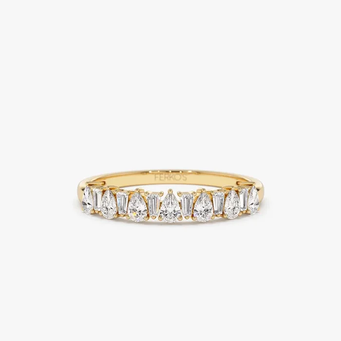 14k Pear Shaped & Tapered Baguette Diamond Anniversary Ring