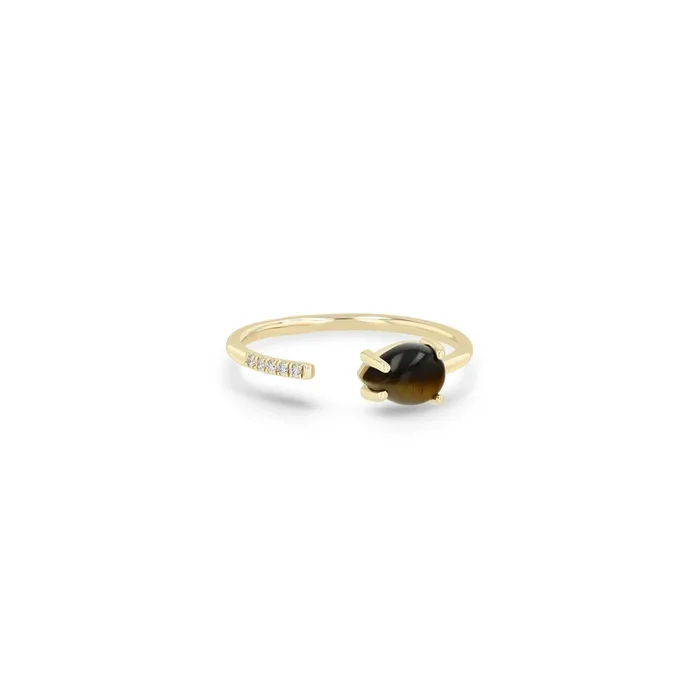 14k Pear Tiger Eye & Pavé Diamond Open Ring