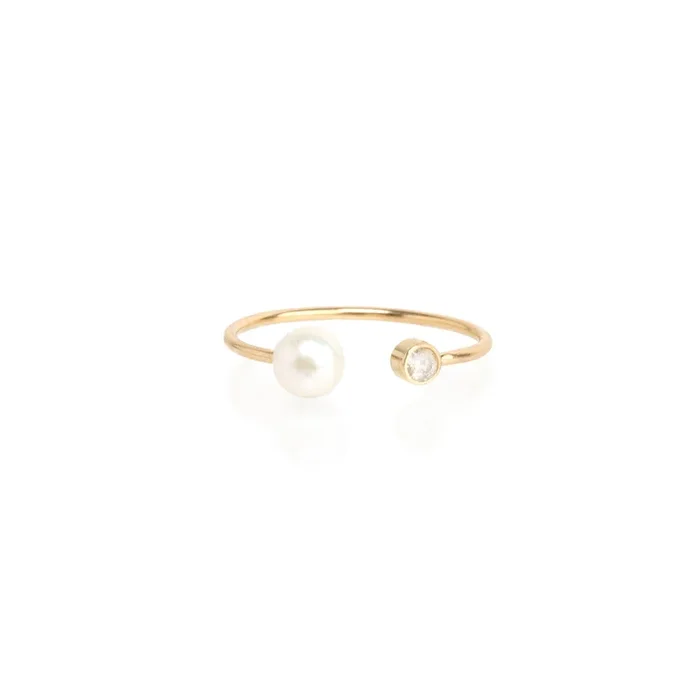 14k Pearl & Diamond Bezel Open Ring